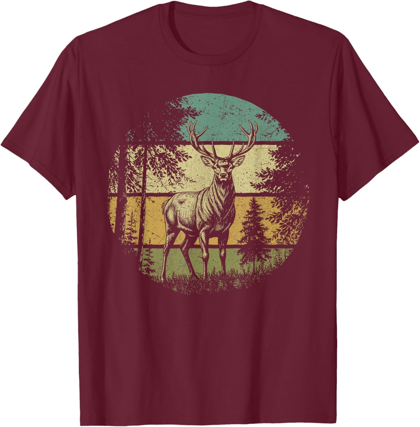 Vintage Deer Retro Forest Wildlife Outdoor Nature Graphic T-Shirt - T-Shirt | Maroon