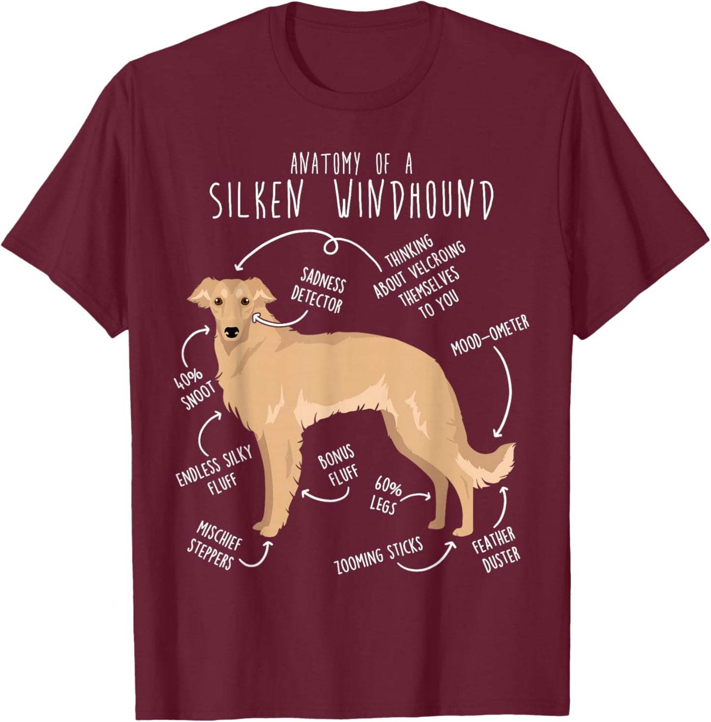 Silken Windhound Anatomy, Funny Cute Pet Lover Fawn Cream T-Shirt - T-Shirt | Maroon