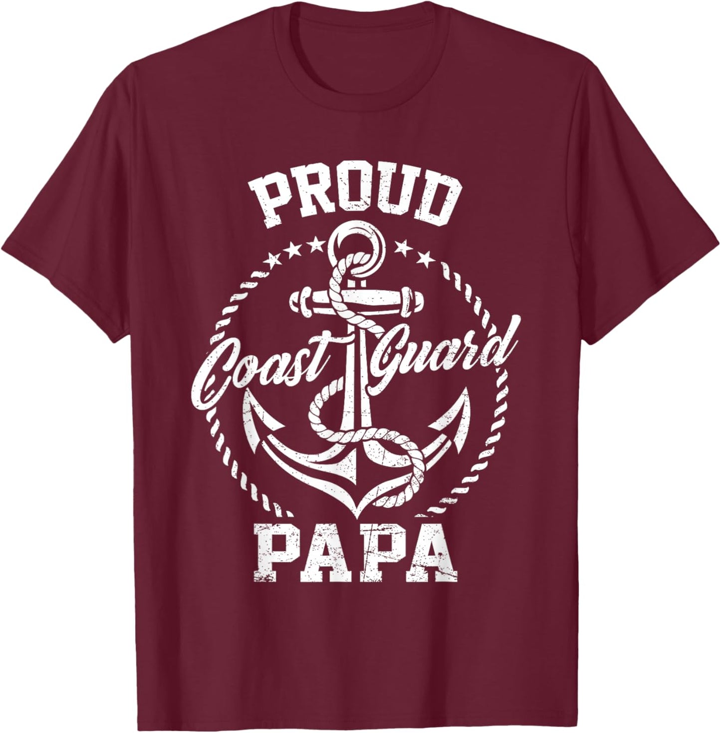 Proud Coast Guard Papa USCG Coastie Family Matching T-Shirt - T-Shirt | Maroon