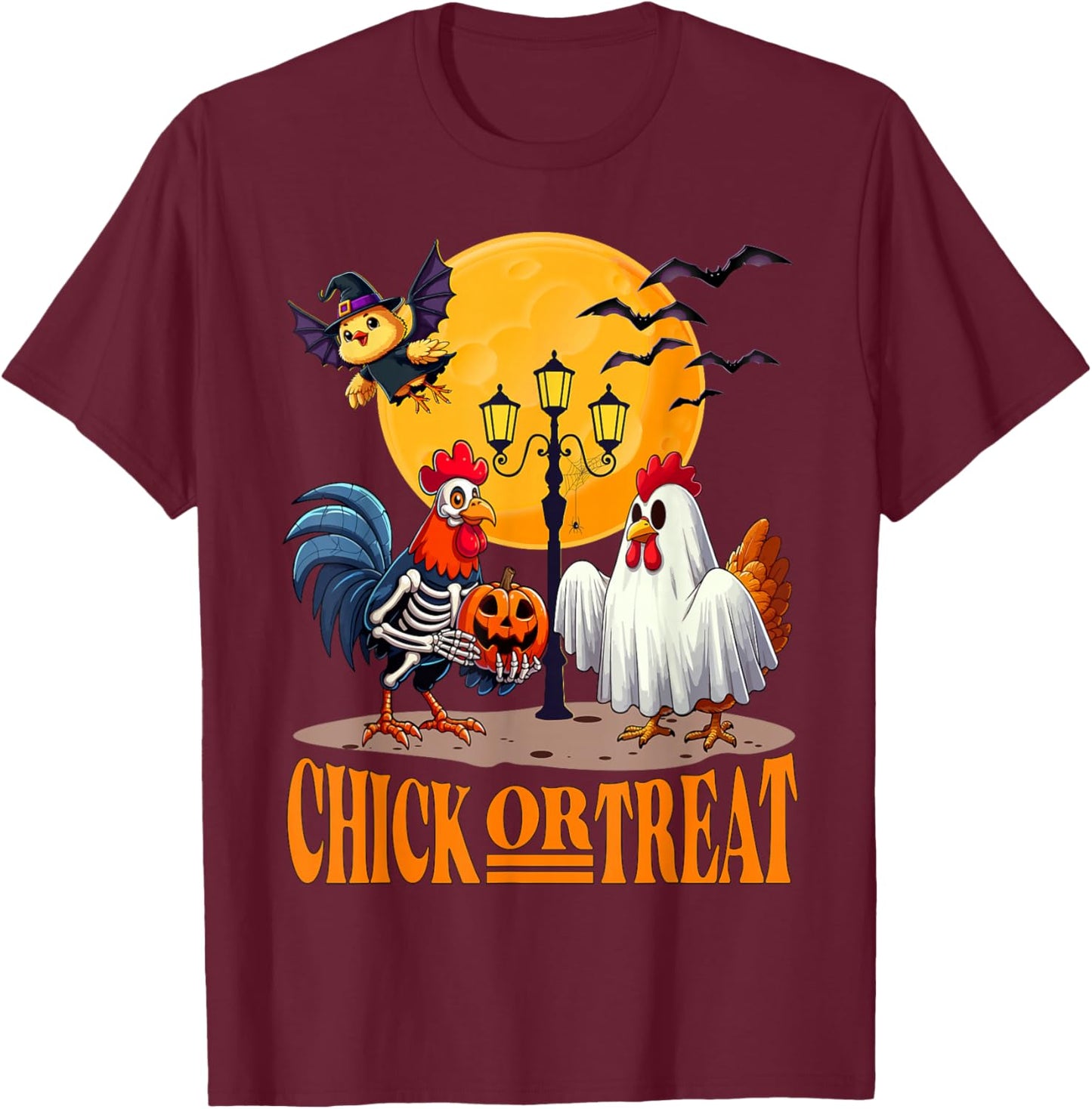 Skeleton Chicken Halloween Funny Spooky chicken Lovers T-Shirt - T-Shirt | Maroon