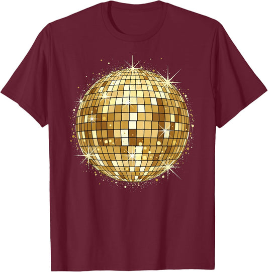Retro Disco Ball Print T-Shirt - T-Shirt | Maroon
