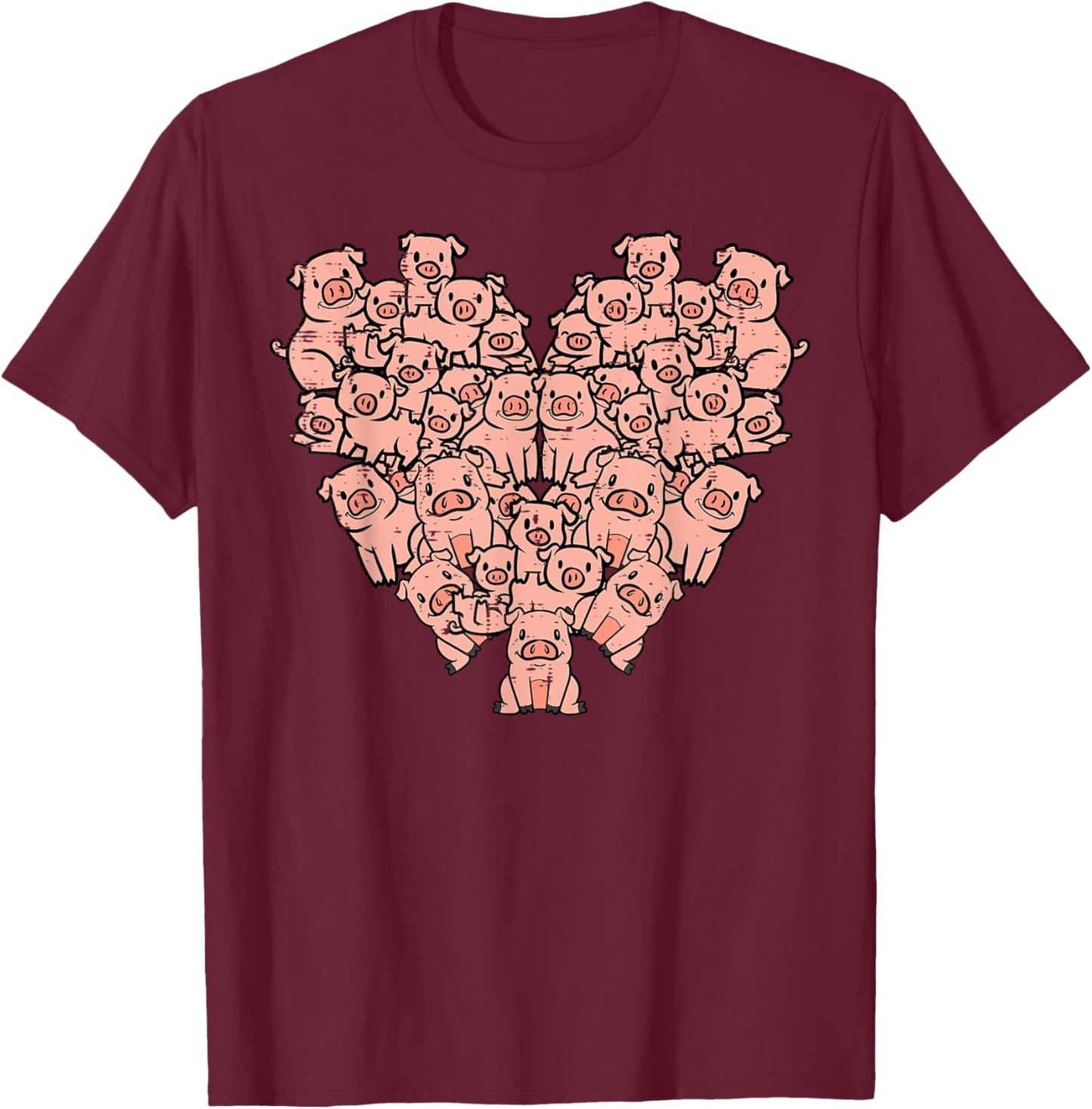 Pigs Heart Shape Cute Love Hog Swine Girls Kids Women Men T-Shirt - T-Shirt | Maroon
