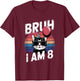 Bruh I Am 8 Cat Kids 8th Birthday Party Retro Sunset T-Shirt - T-Shirt | Maroon