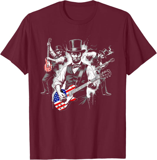 Abraham Lincoln Abe Lincoln Playing Guitar Retro Vintage T-Shirt - T-Shirt | Maroon