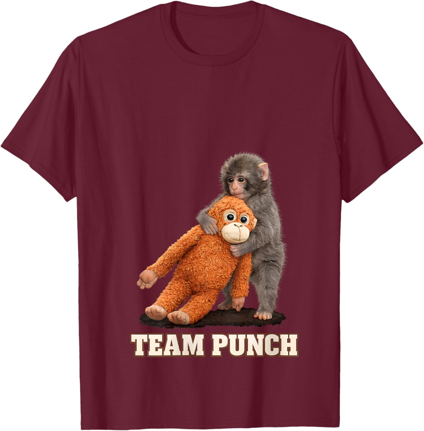 Women's Adorable Monkey Punch Baby Graphic Team Punch Big Love Gifts V-Neck T-Shirt - T-Shirt | Maroon