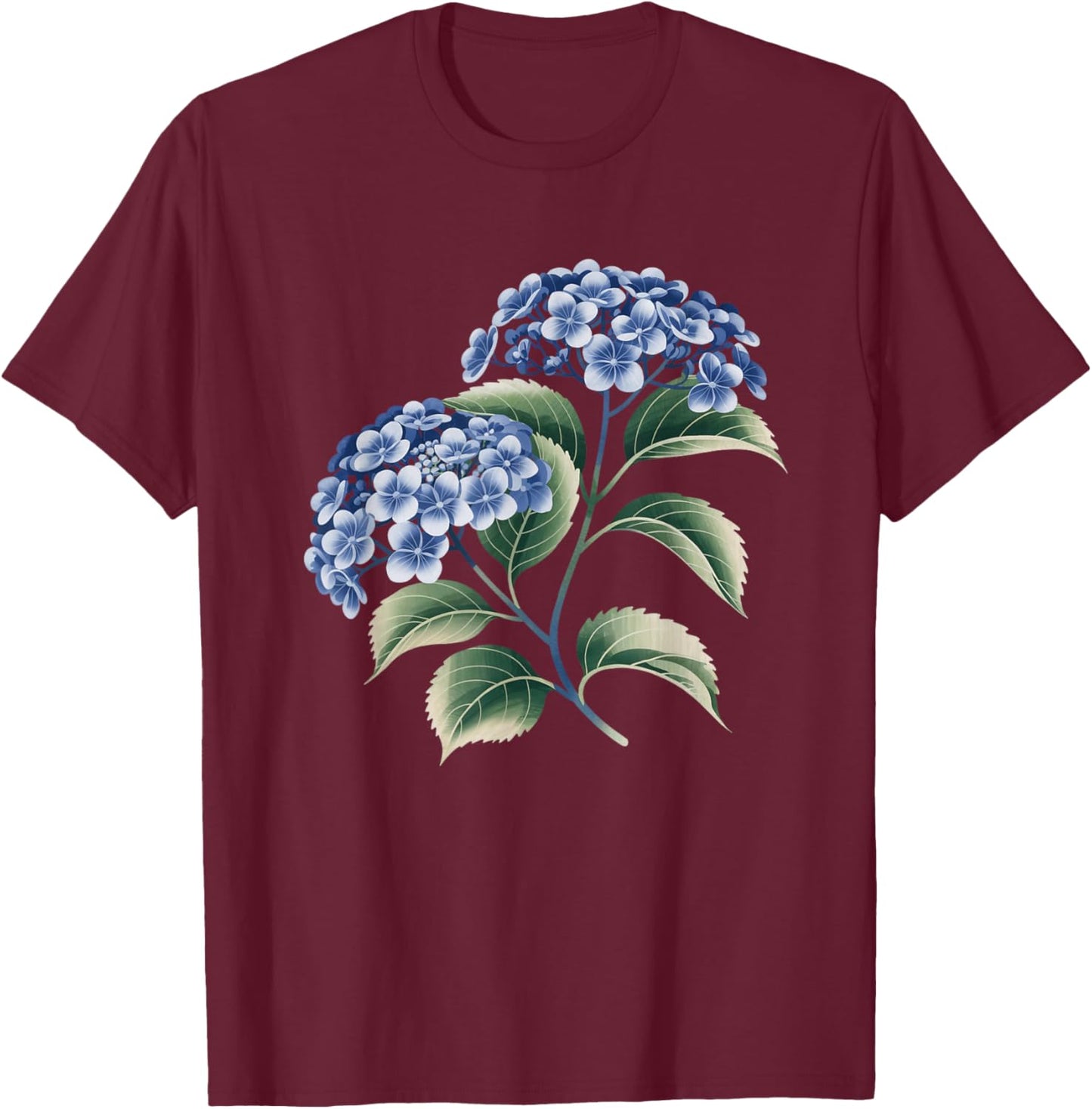 Blue Hydrangea Design Flower Lovers and Hydrangea T-Shirt - T-Shirt | Maroon
