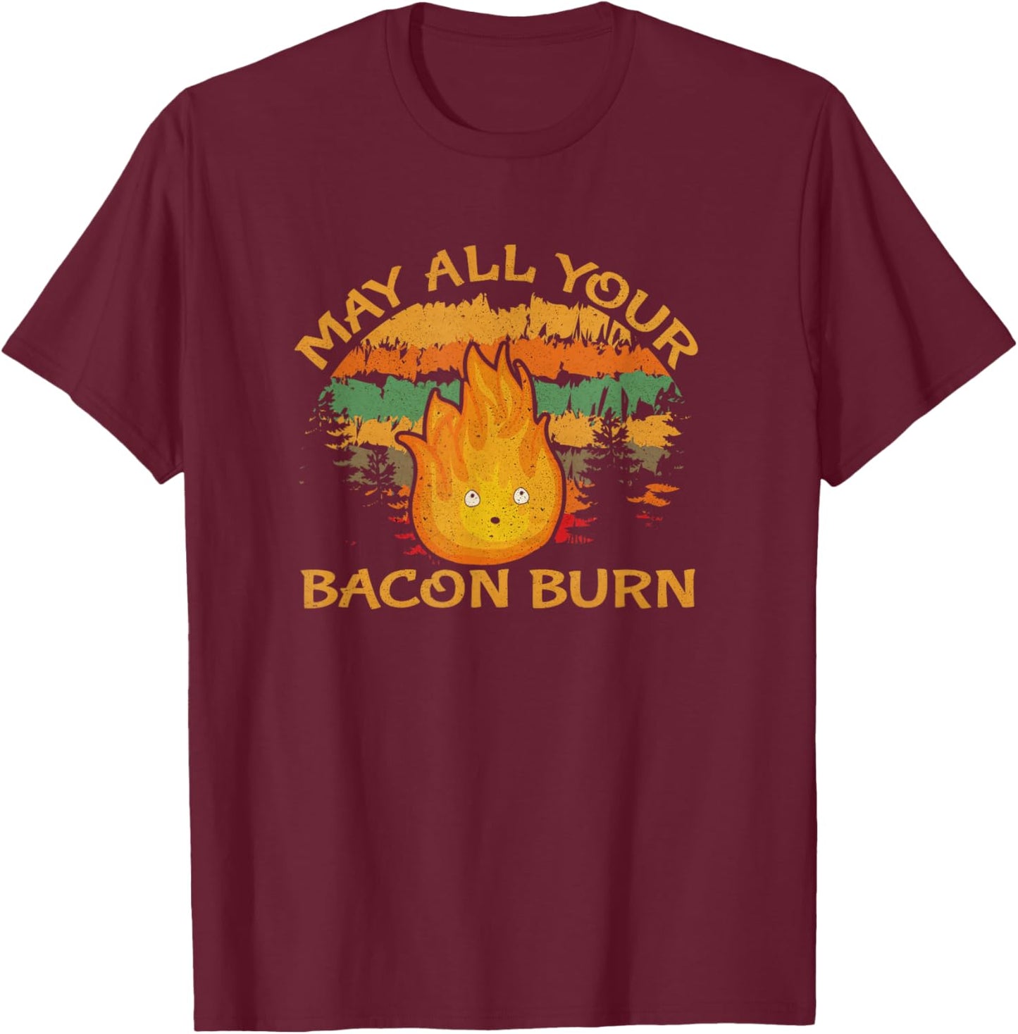 Retro Vintage Food Pun May All Your Bacon Burn Foodie T-Shirt - T-Shirt | Maroon