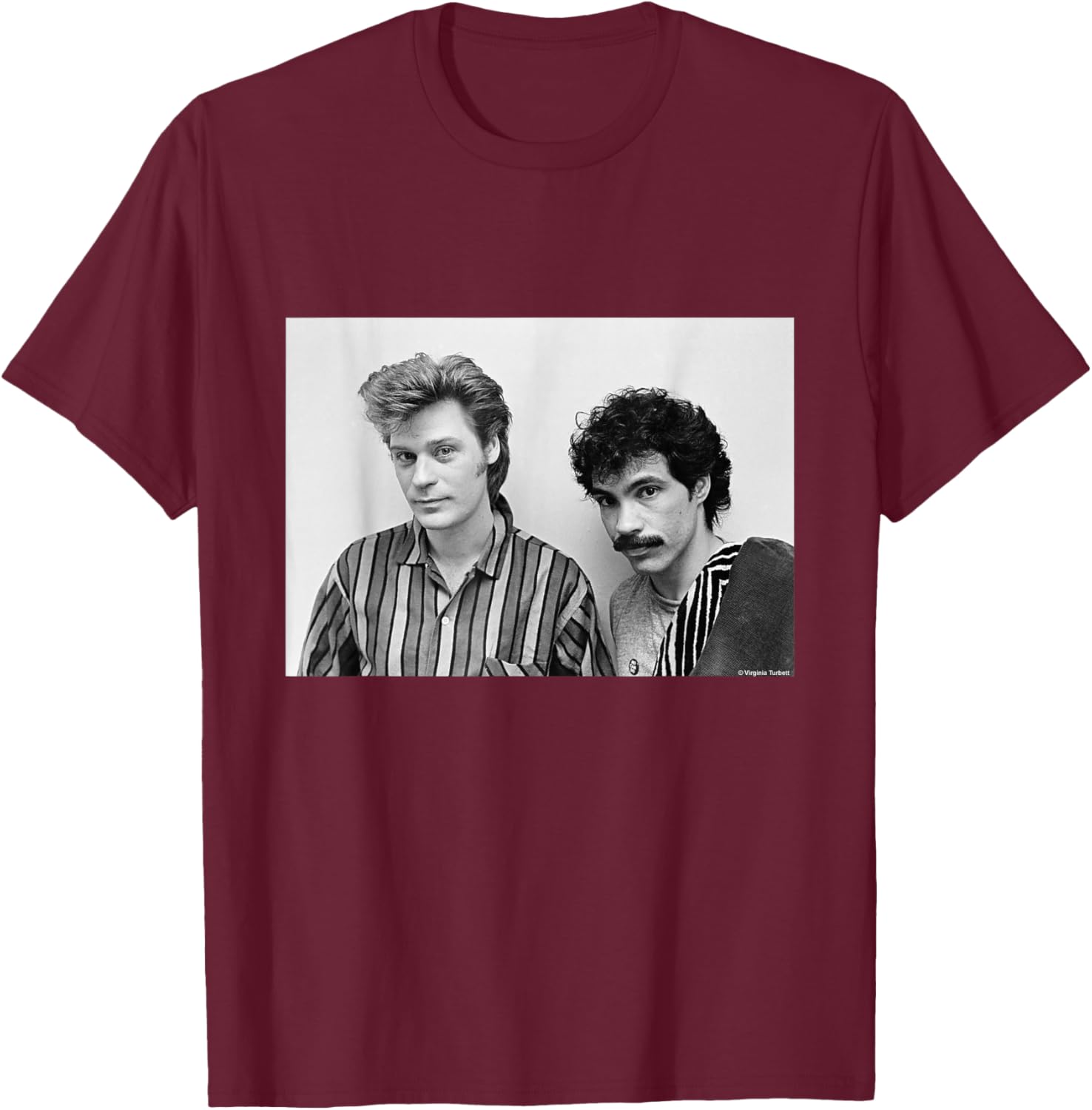 Daryl Hall & John Oates Pop Duo Headshot by Virginia Turbett T-Shirt - T-Shirt | Maroon