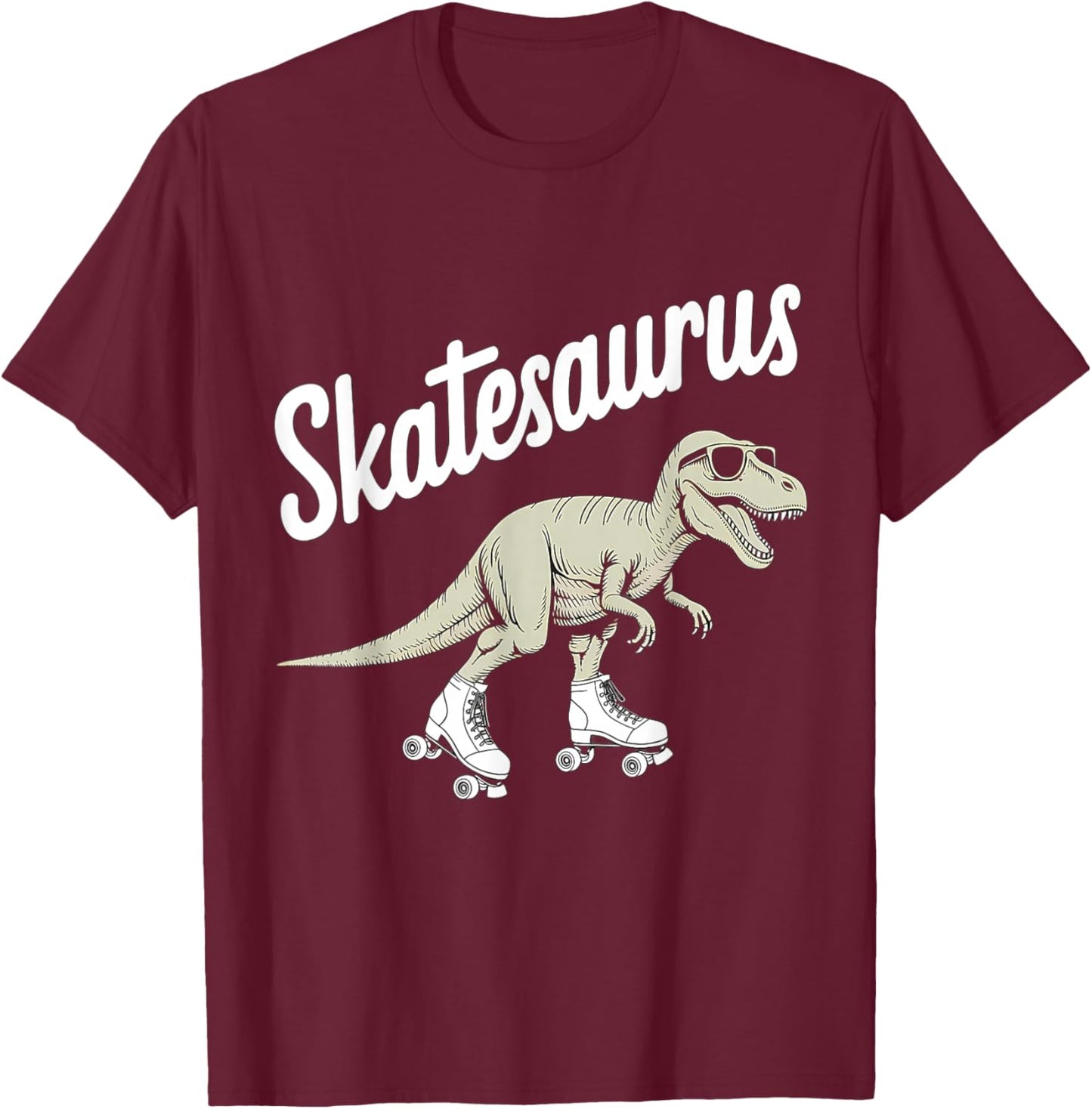 Roller Skating Dinosaur T-Rex Skate Dino Funny Roller Skater T-Shirt - T-Shirt | Maroon