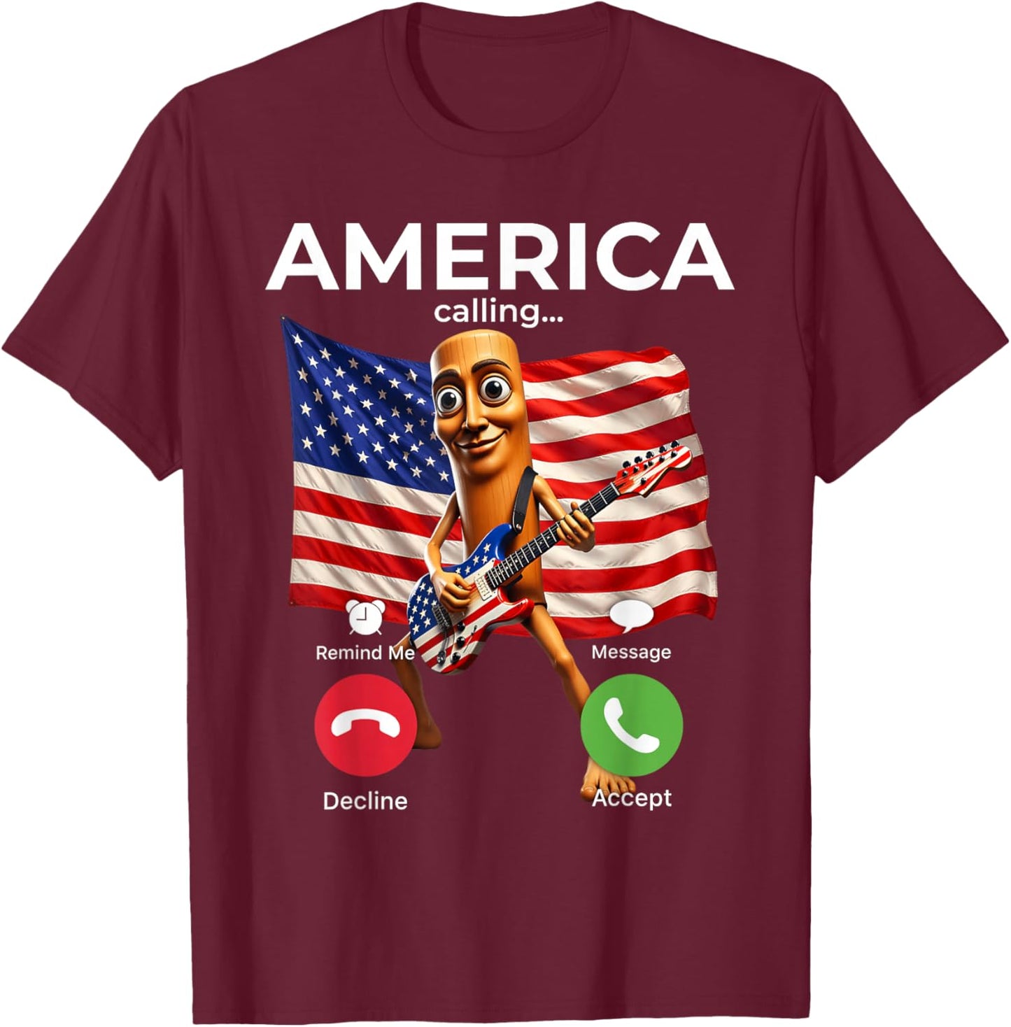 USA Flag Tung Sahur Patriotic Brainrot July 4th Calling Meme T-Shirt - T-Shirt | Maroon