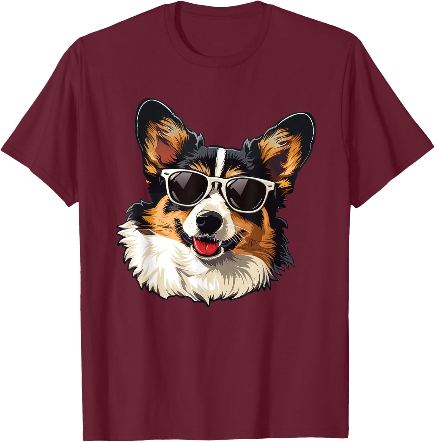 Cardigan Welsh Corgi Dog Sunglasses T-Shirt - T-Shirt | Maroon