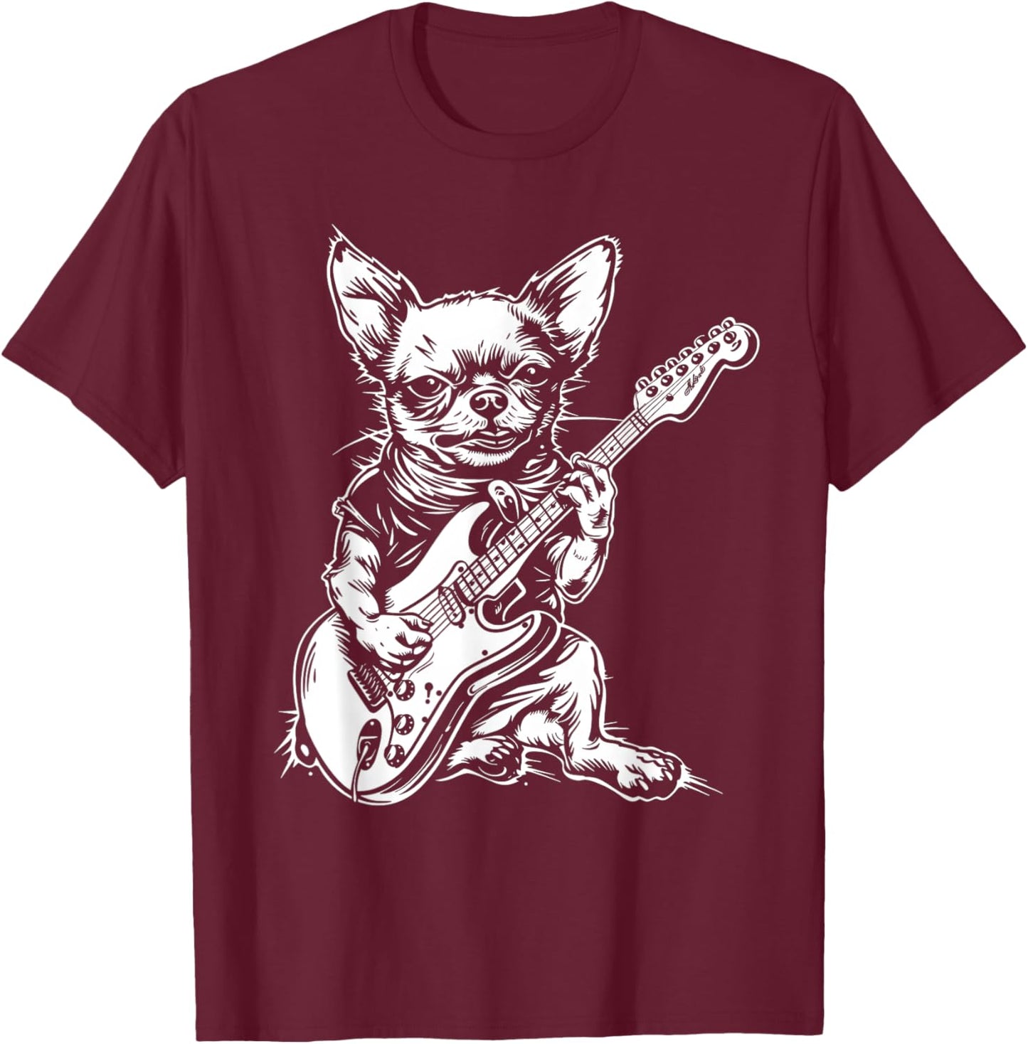 Funny Chihuahua Dog Playing Electric Guitar Rock Dog Dad T-Shirt - T-Shirt | Maroon