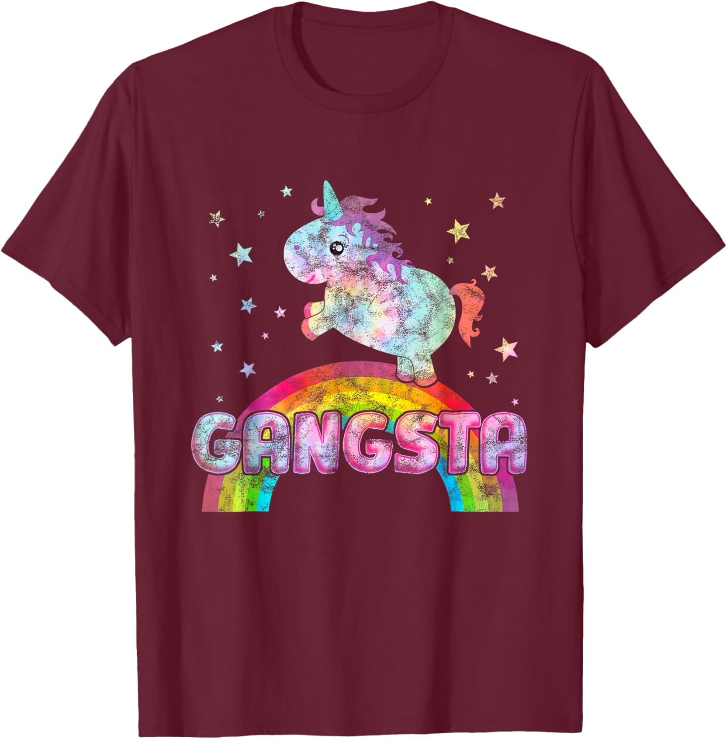 Funny Ironic Cool Unicorn Gangsta Rap Music Festival Tie Dye T-Shirt - T-Shirt | Maroon