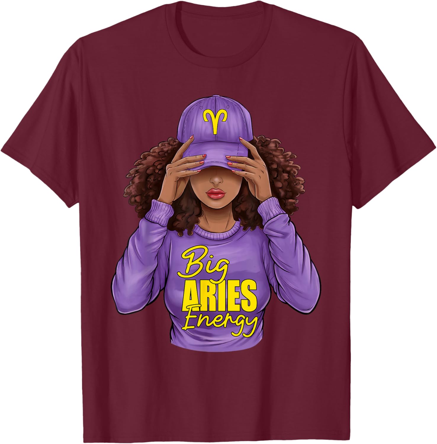 Big Aries Energy Zodiac Birthday Afro Girl Black Woman T-Shirt - T-Shirt | Maroon