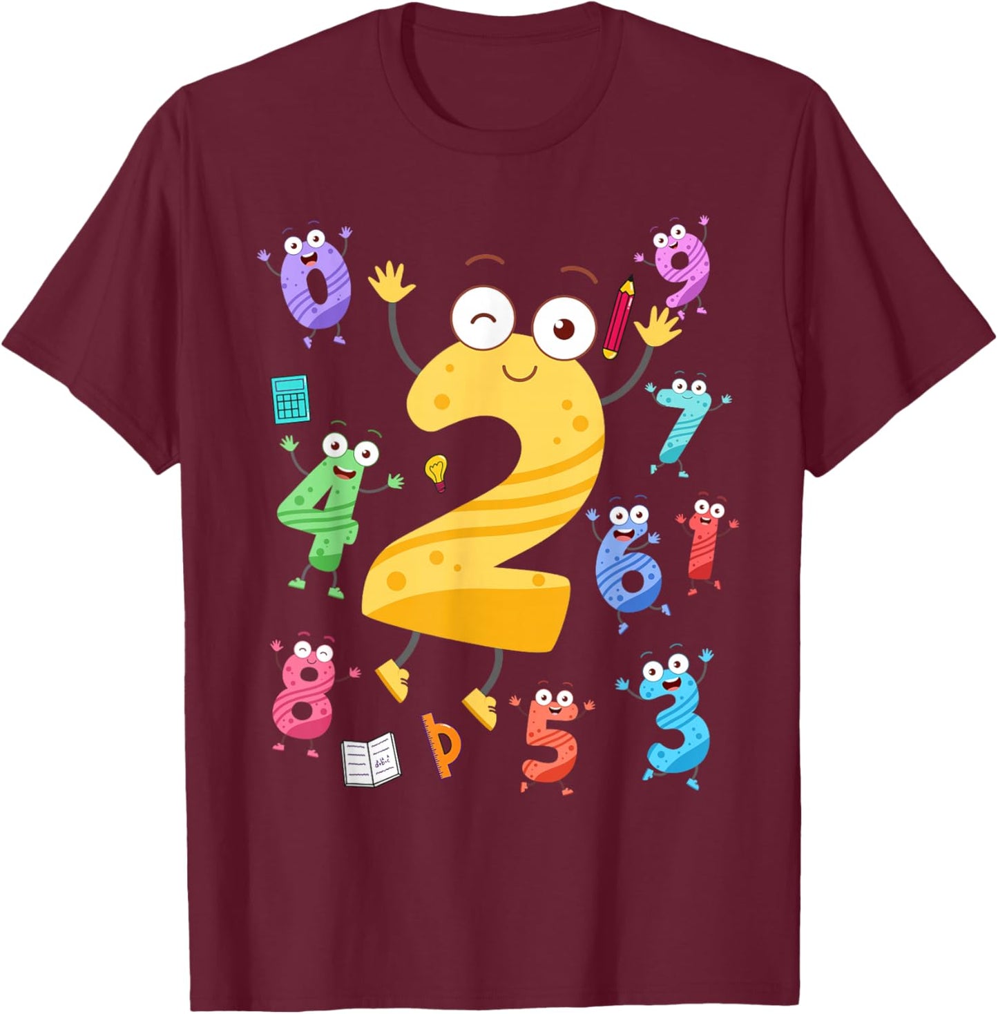 Maths Day Number Costume With Number 2 Idea For Kids Number T-Shirt - T-Shirt | Maroon