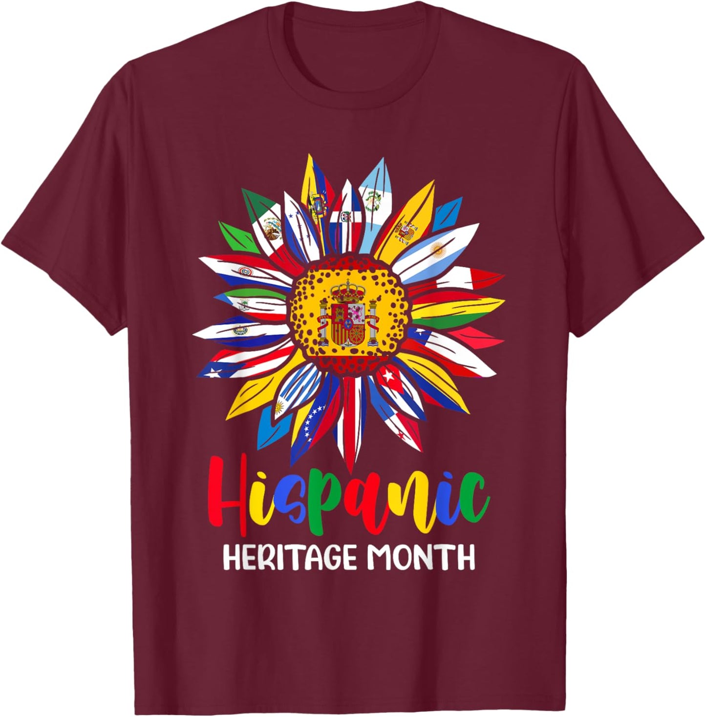 Hispanic Heritage Month Spain Flag Sunflower Latino Flags T-Shirt - T-Shirt | Maroon