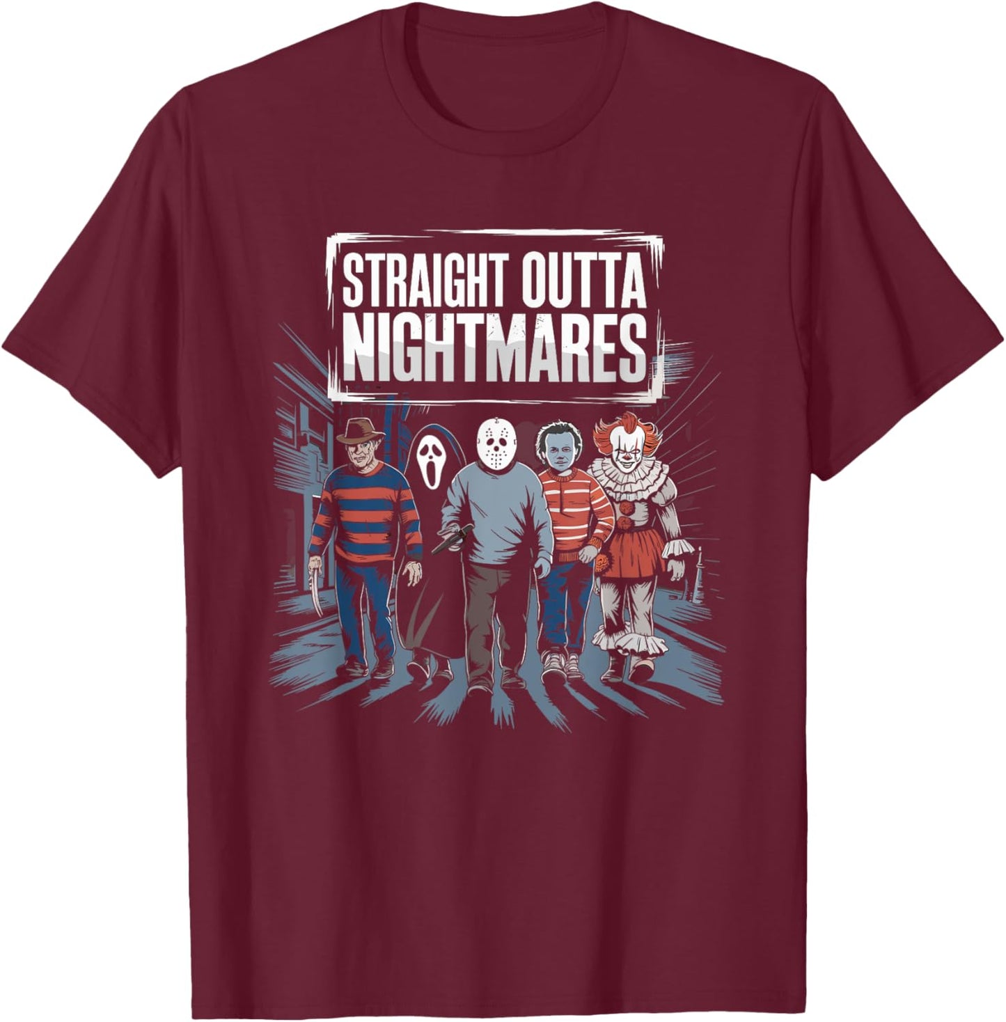 Vintage Horror Halloween Scary Straight Outta Nightmares T-Shirt - T-Shirt | Maroon