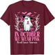 In October We Wear Pink Breast Cancer Witch Ghost Halloween T-Shirt - T-Shirt | Maroon