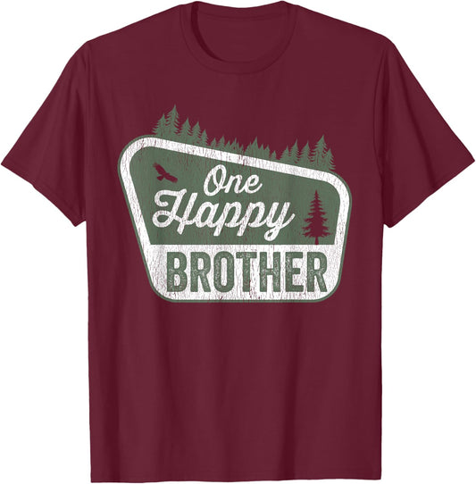 One Happy Brother Matching Family Birthday Party Camping T-Shirt - T-Shirt | Maroon