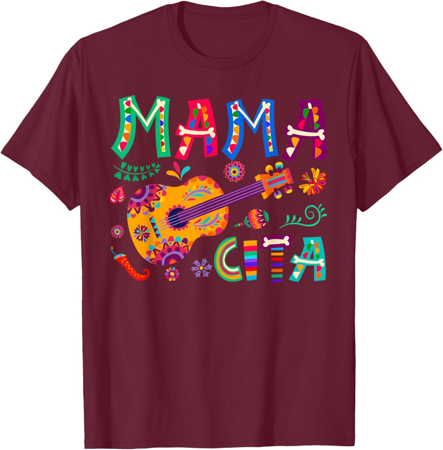 Cinco De Mayo Mamacita Flower Mama Cita Mexican T-Shirt - T-Shirt | Maroon