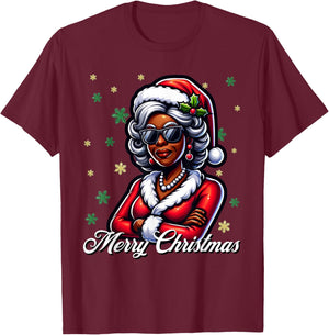Mrs Santa African American Merry Christmas Melanin Queen T-Shirt - T-Shirt | Maroon
