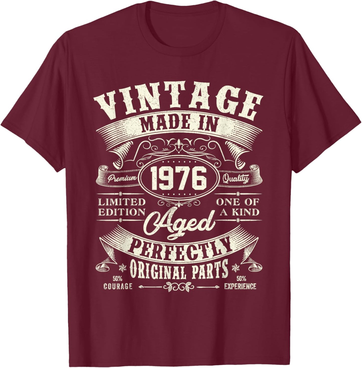 Vintage 1976 50yr 50th Birthday Gifts 50 Years Old T-Shirt - T-Shirt | Maroon