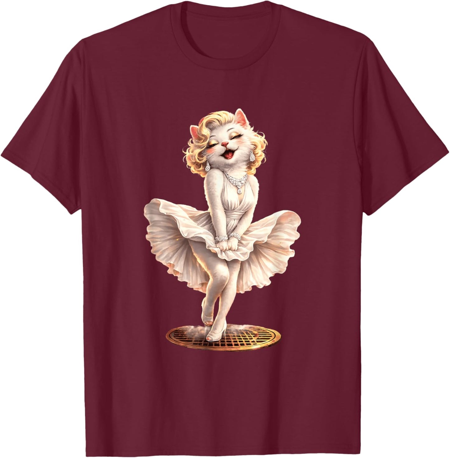 Glamorous Cat Vintage Style Hollywood Theme Design T-Shirt - T-Shirt | Maroon