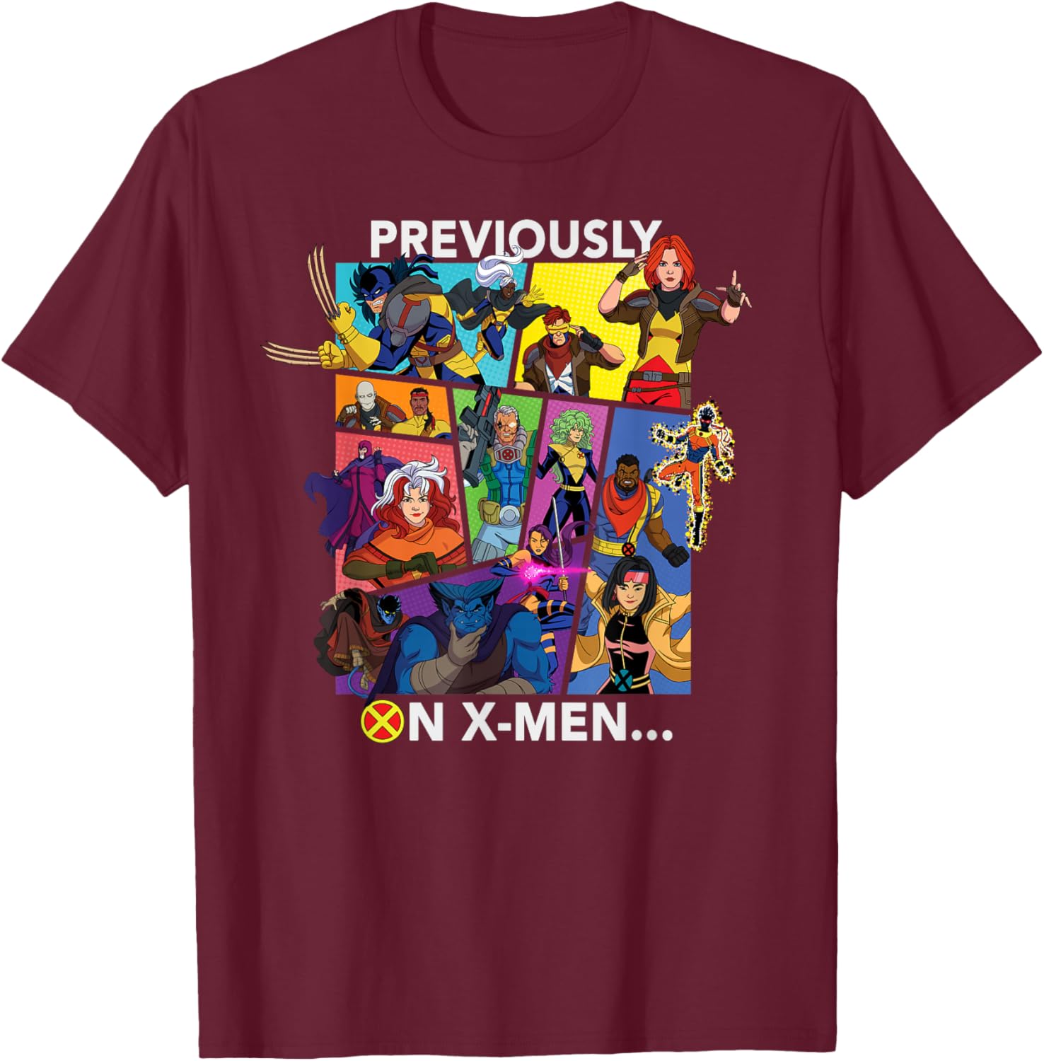 Marvel Studios X-Men '97 Season 2 Previously on X-Men T-Shirt - T-Shirt | Maroon