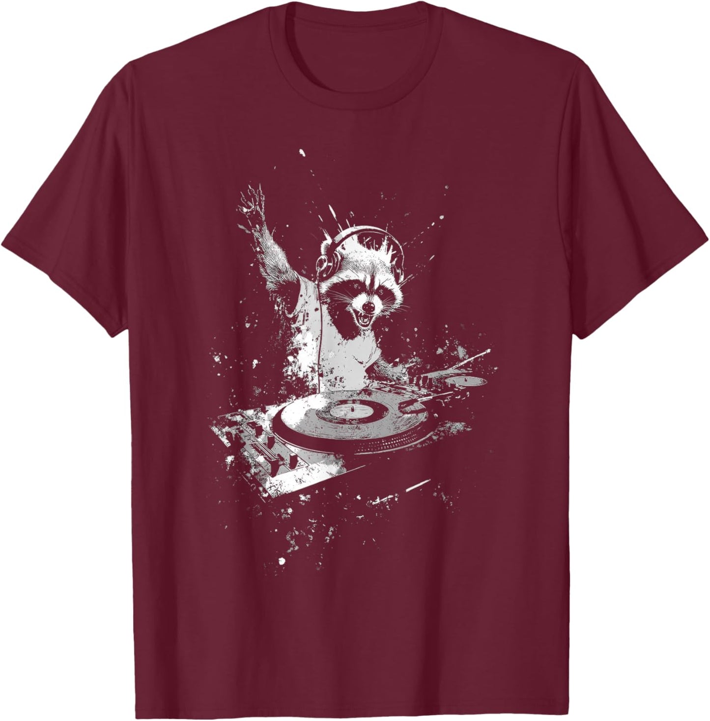 Funny Raccoon DJing Grunge Band Punk Rock - Graphic T-Shirt - T-Shirt | Maroon