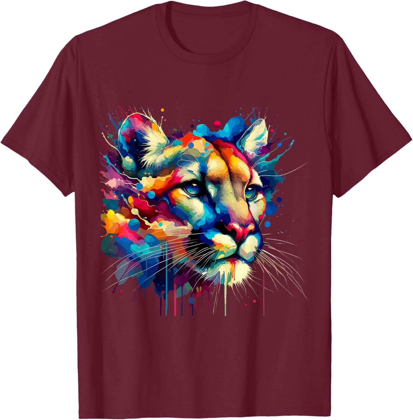 Splash Art Cougar Cougars Mountain Lion Puma T-Shirt - T-Shirt | Maroon