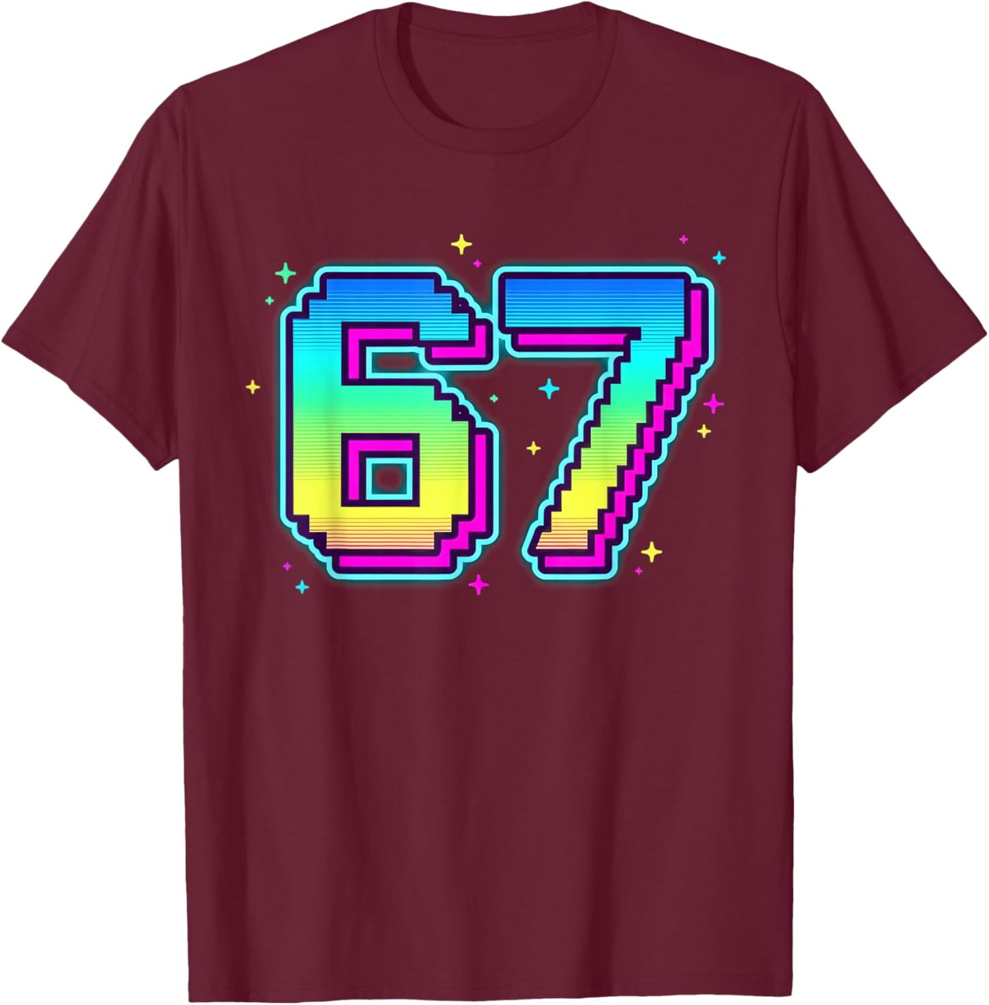 Funny Six Seven 67 Bruh Birthday Player in Retro Look for Boys and Kids T-Shirt - T-Shirt | Maroon