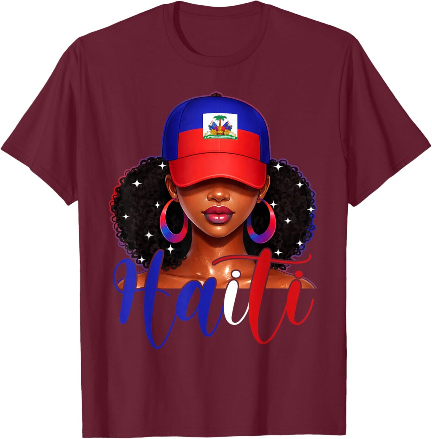 Haitian Girl Haiti Flag Proud Haitienne Afro Women Haiti T-Shirt - T-Shirt | Maroon
