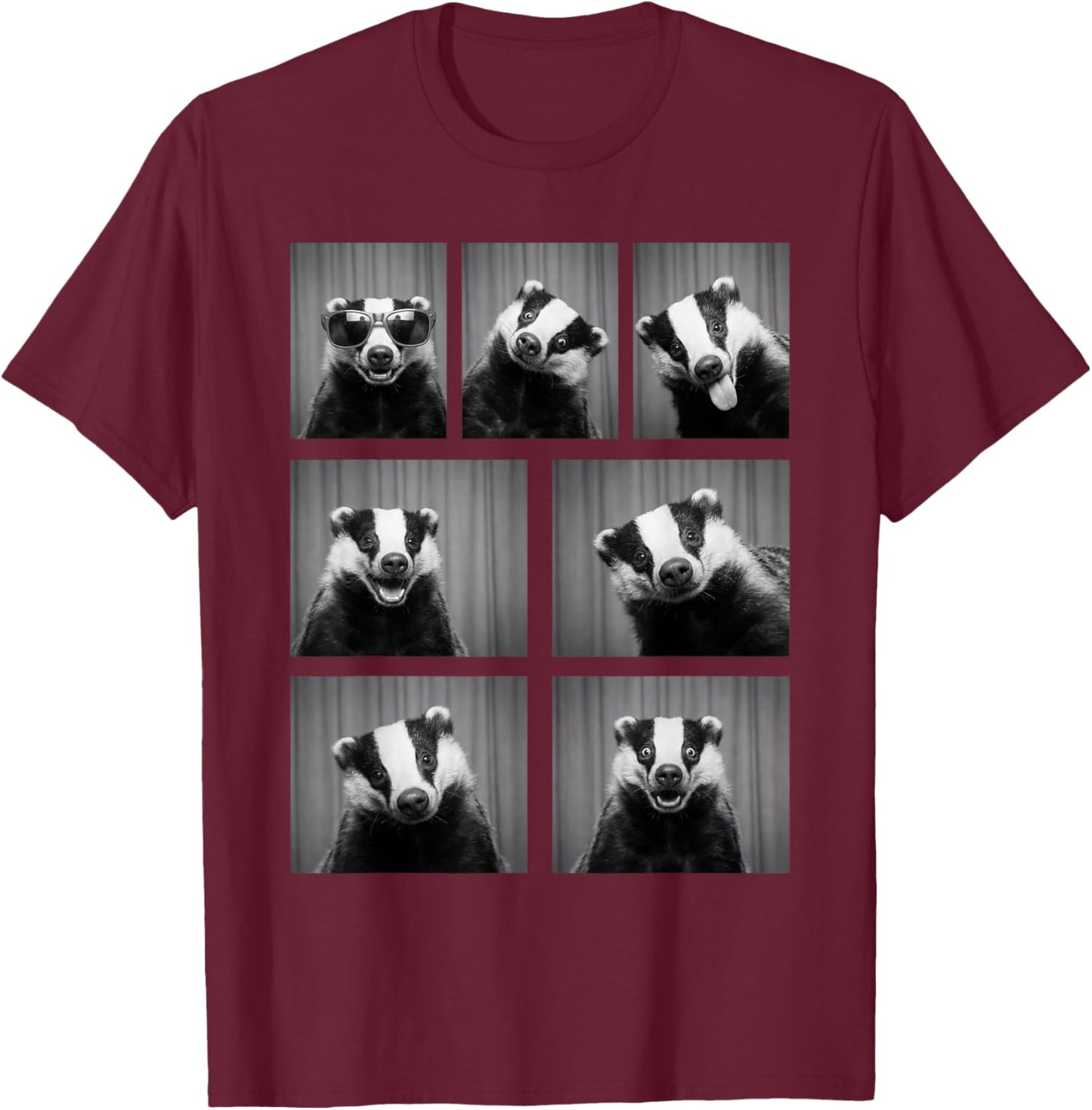 Honey Badger Photobooth Funny Animal Portrait T-Shirt - T-Shirt | Maroon