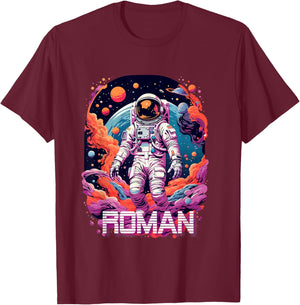 ROMAN - Cute Boy Name with cool Astronaut T-Shirt - T-Shirt | Maroon