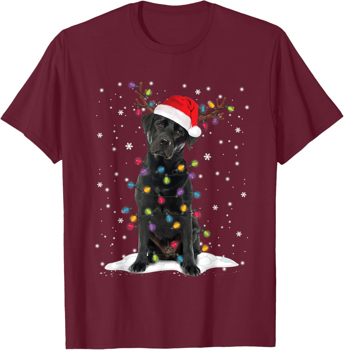 Black Lab Labrador Christmas Tree Reindeer Pajama Dog Xmas Men Women Kids T-Shirt - T-Shirt | Maroon
