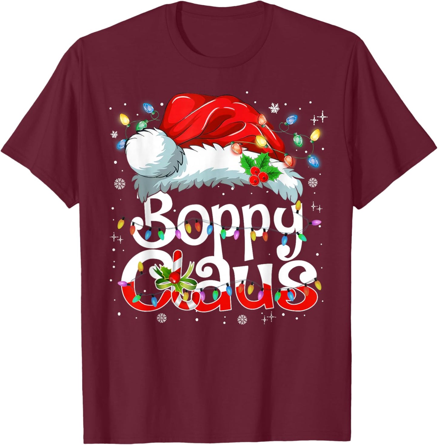 Boppy Claus Christmas Pajama Family Matching Xmas Light T-Shirt - T-Shirt | Maroon