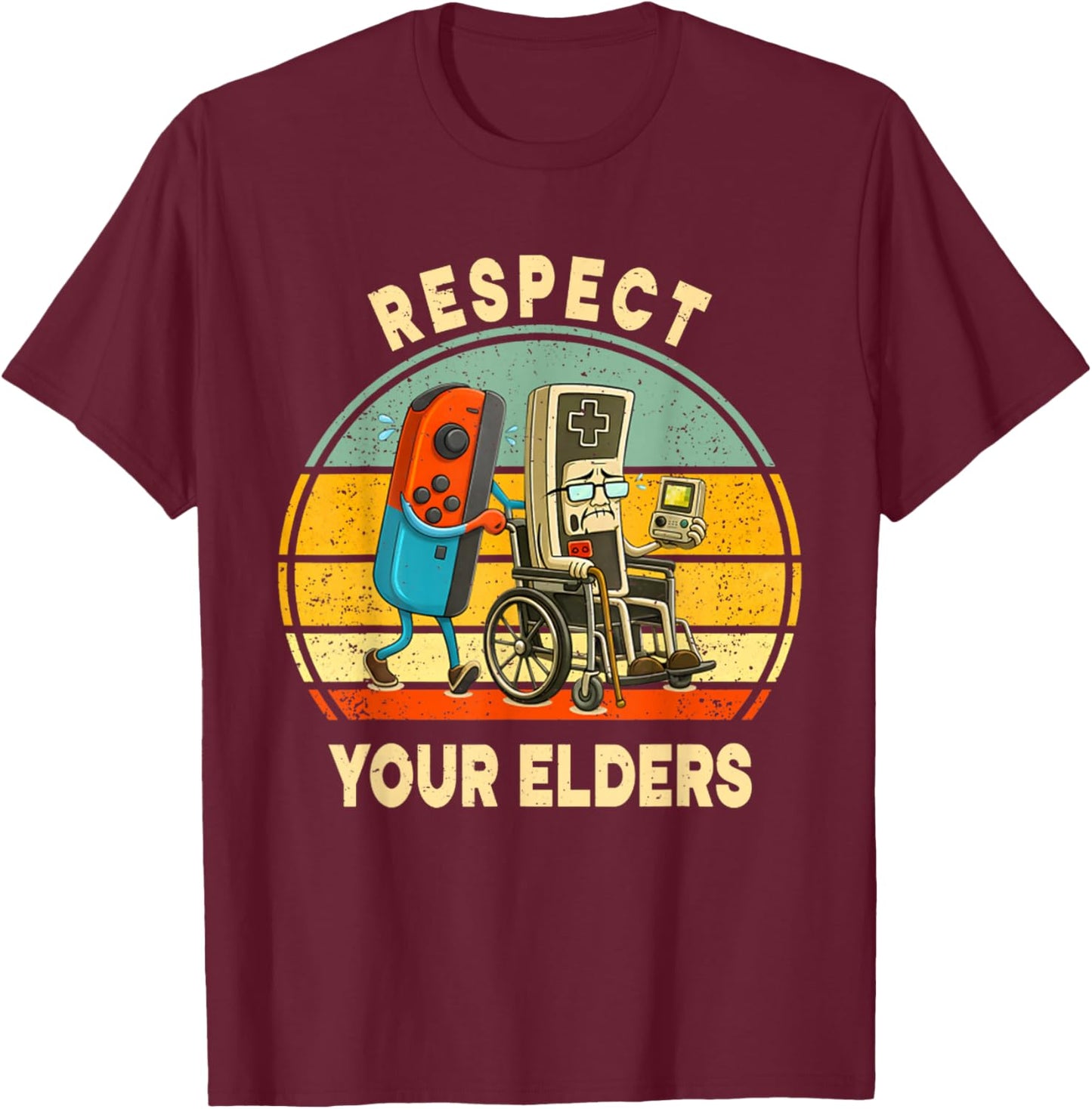 Respect Your Elders Gamer Control Retro Funny Gamer Men Kid T-Shirt - T-Shirt | Maroon