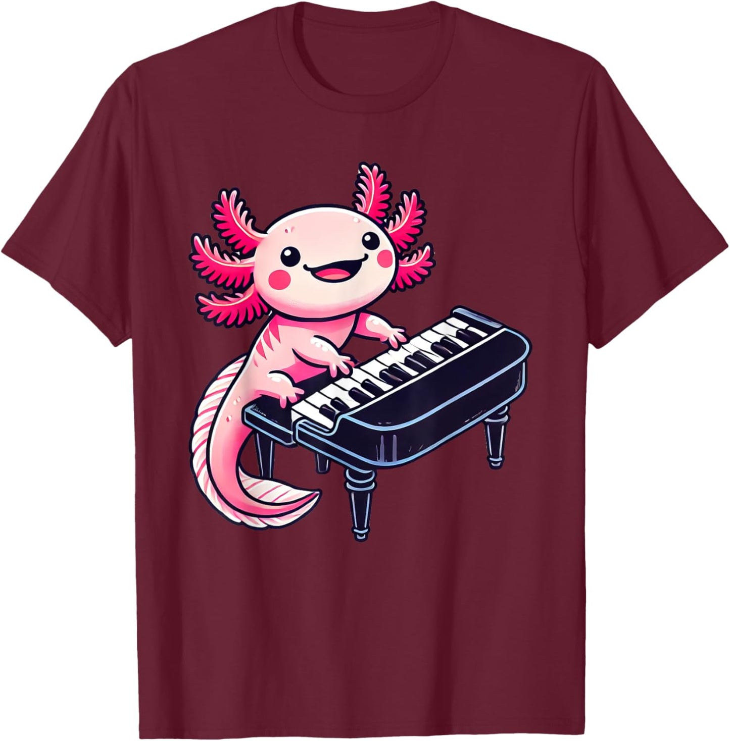 Axolotl Playing Piano Axolotls Musician Music T-Shirt - T-Shirt | Maroon