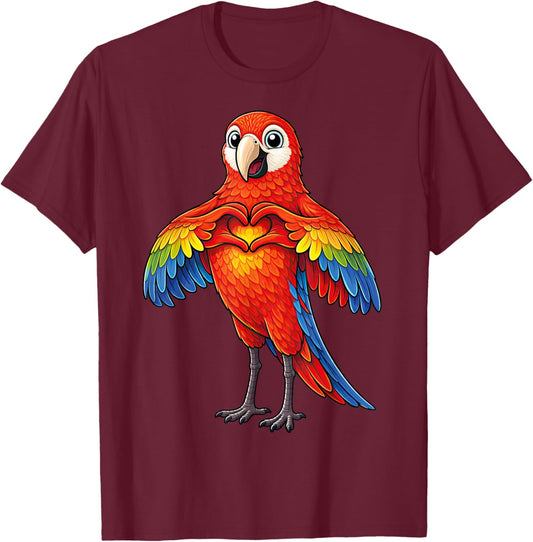 Parrot with Heart | Cute Macaw Parrot with Heart Symbol T-Shirt - T-Shirt | Maroon