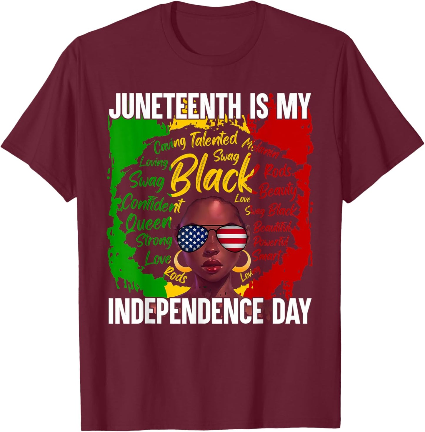 Juneteenth 1865 Freedom Day Black Women Girl African Afro T-Shirt - T-Shirt | Maroon