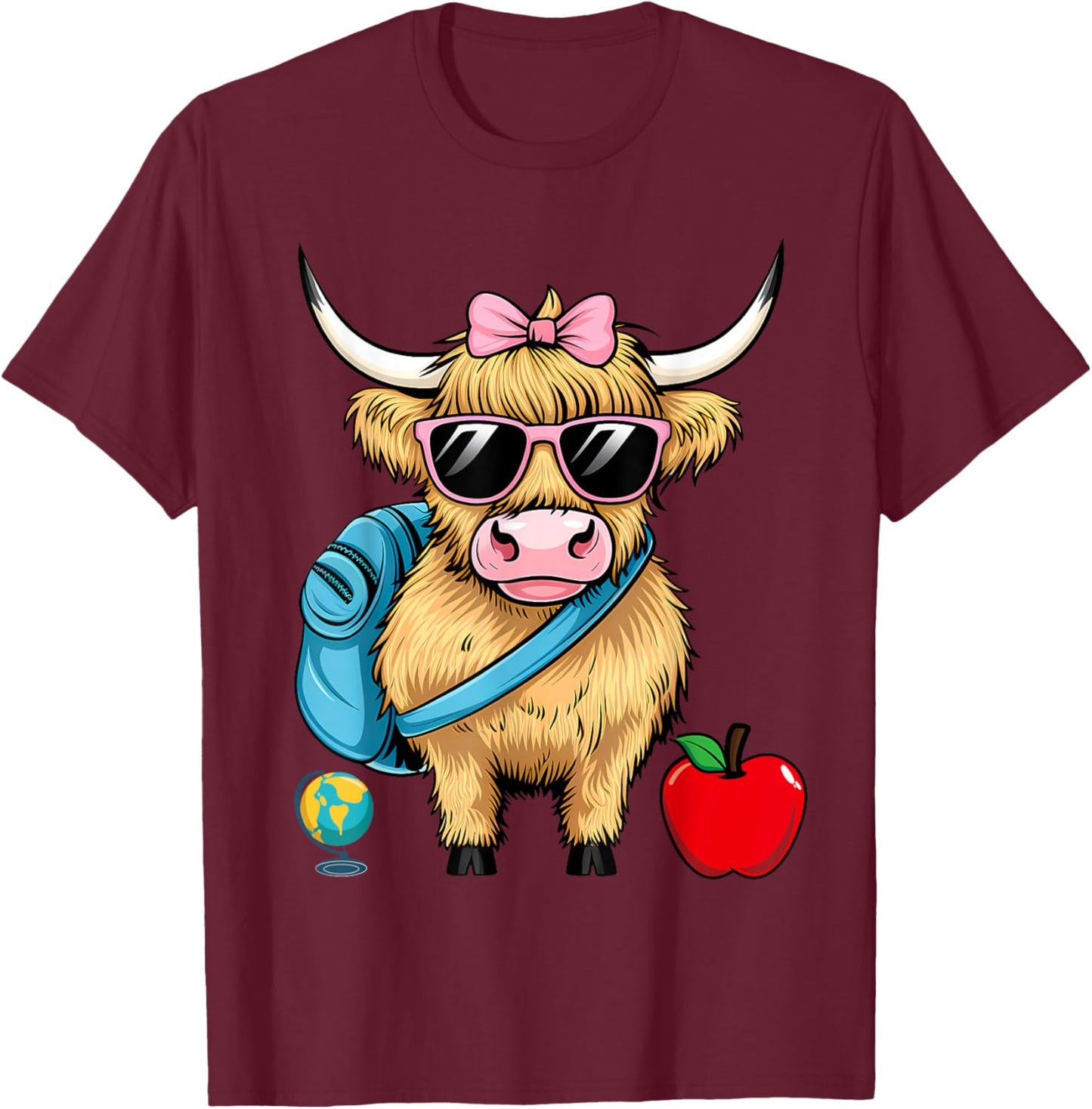 Highland Cow Teacher Back to School Cute Cow Farm Western T-Shirt - T-Shirt | Maroon