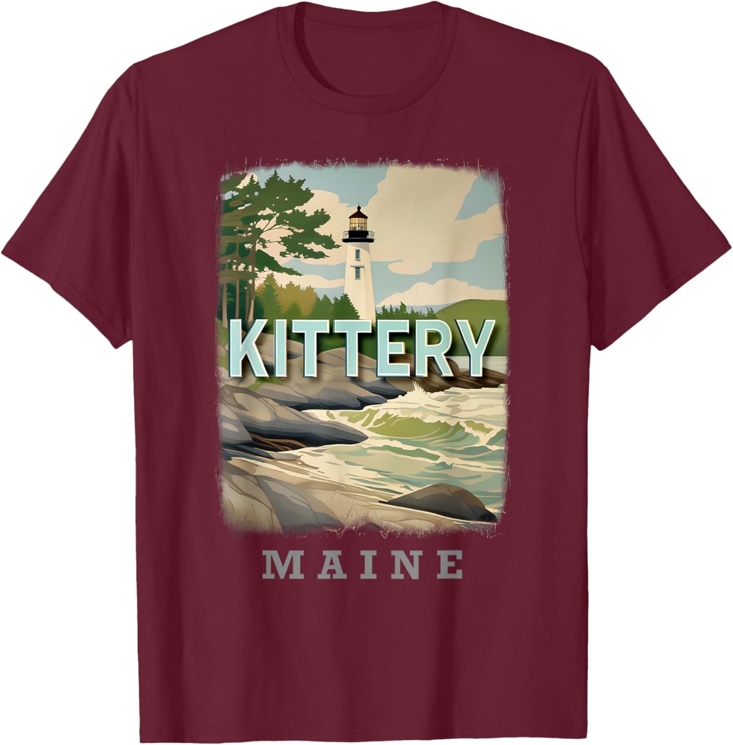 Kittery Maine ME Coastal Charm SD184 T-Shirt - T-Shirt | Maroon