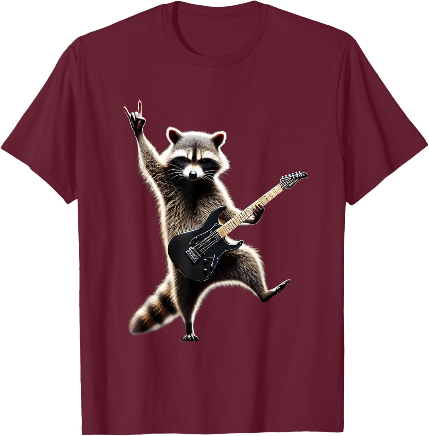 Rock Raccoon Heavy Retro Roll Animal Lovers Metal Music T-Shirt - T-Shirt | Maroon