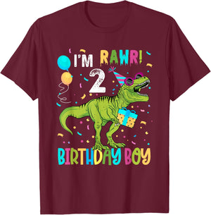 Birthday Boy 2 Years Old 2nd Cute Rex Family Dinosaur Squad T-Shirt - T-Shirt | Maroon
