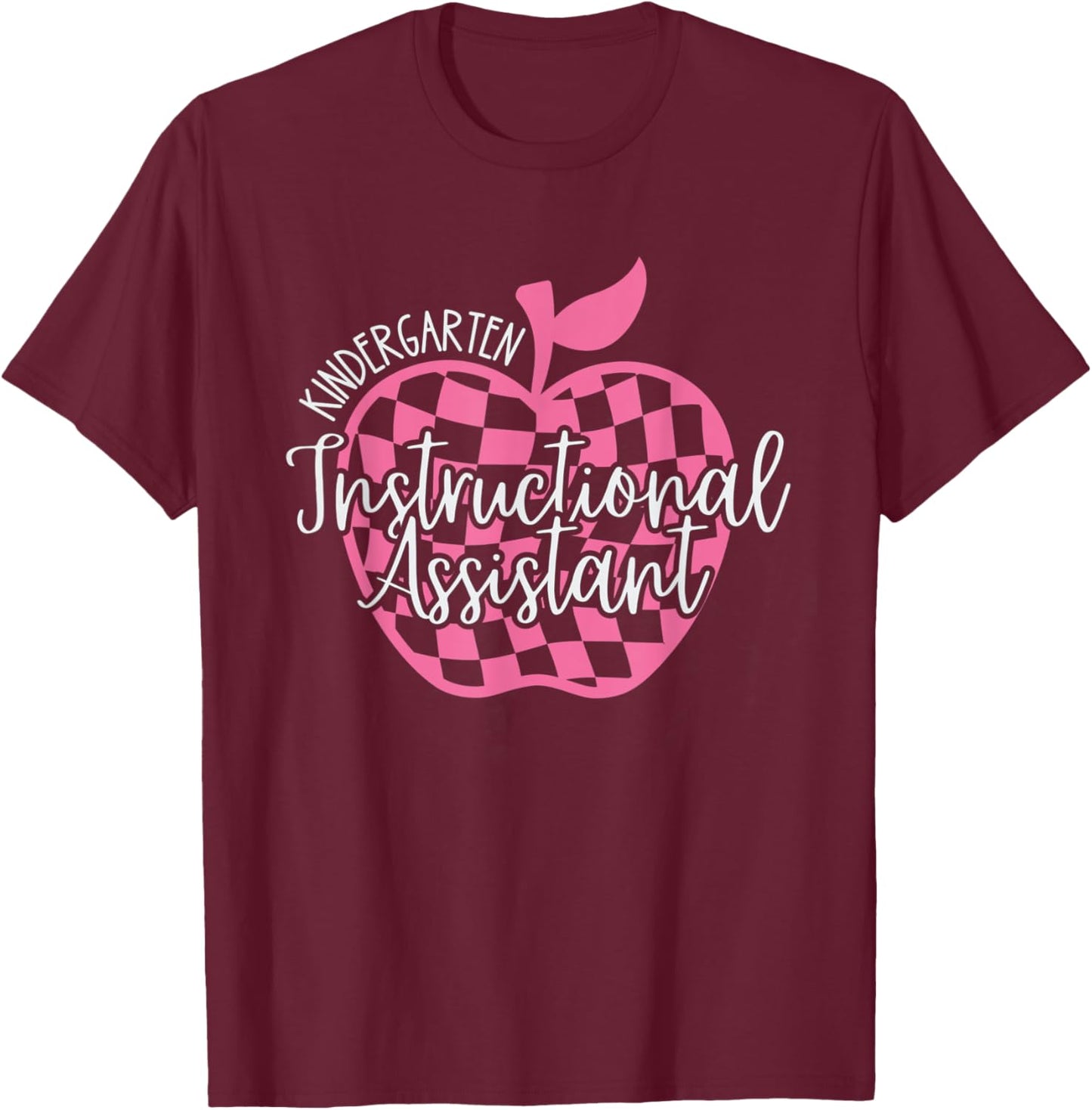 Retro Kindergarten Instructional Assistant Apple Teacher Men Women Kids T-Shirt - T-Shirt | Maroon