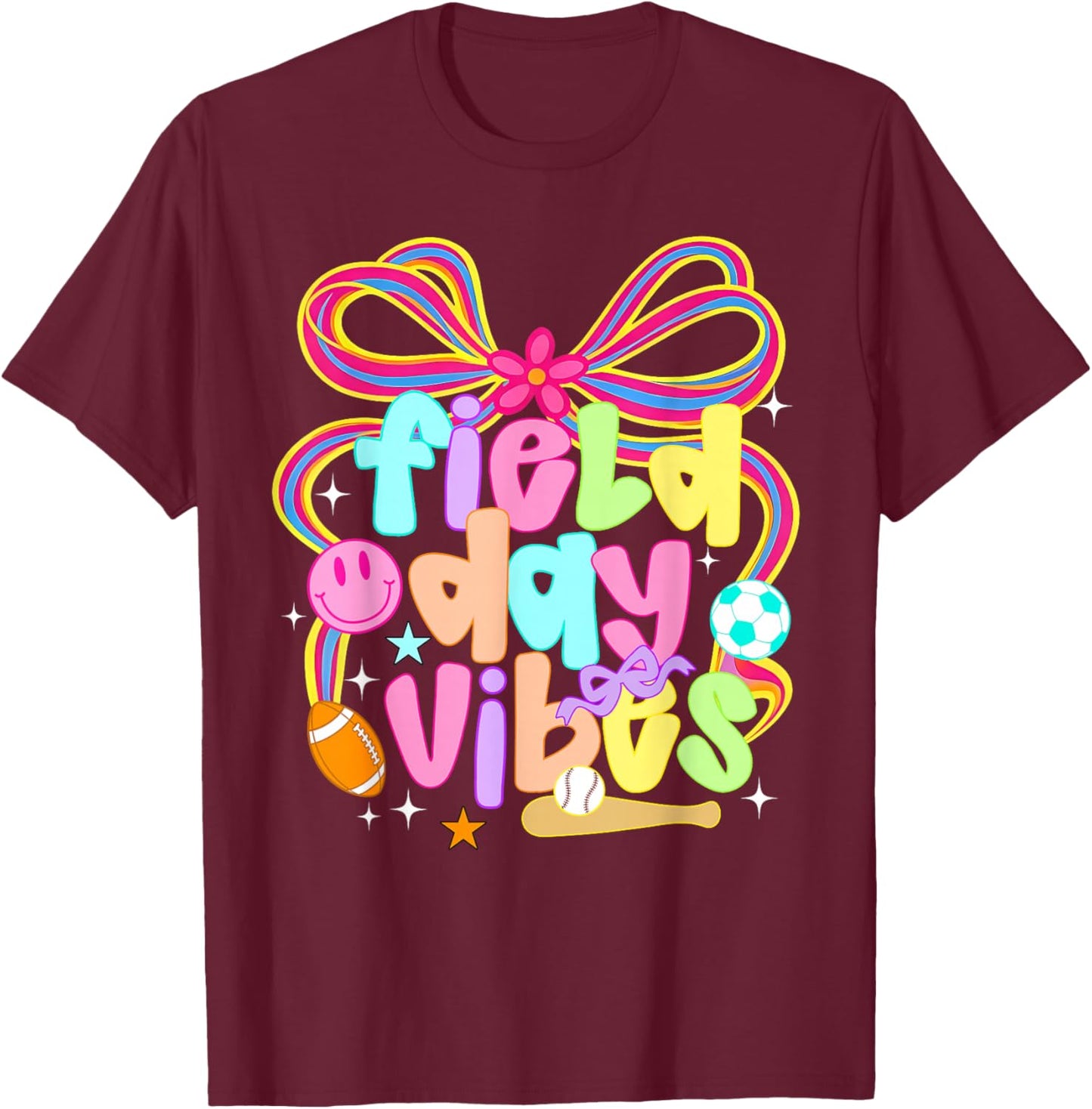 Field Day Vibes Coquette Bow Let The Games Begin Field Trip T-Shirt - T-Shirt | Maroon