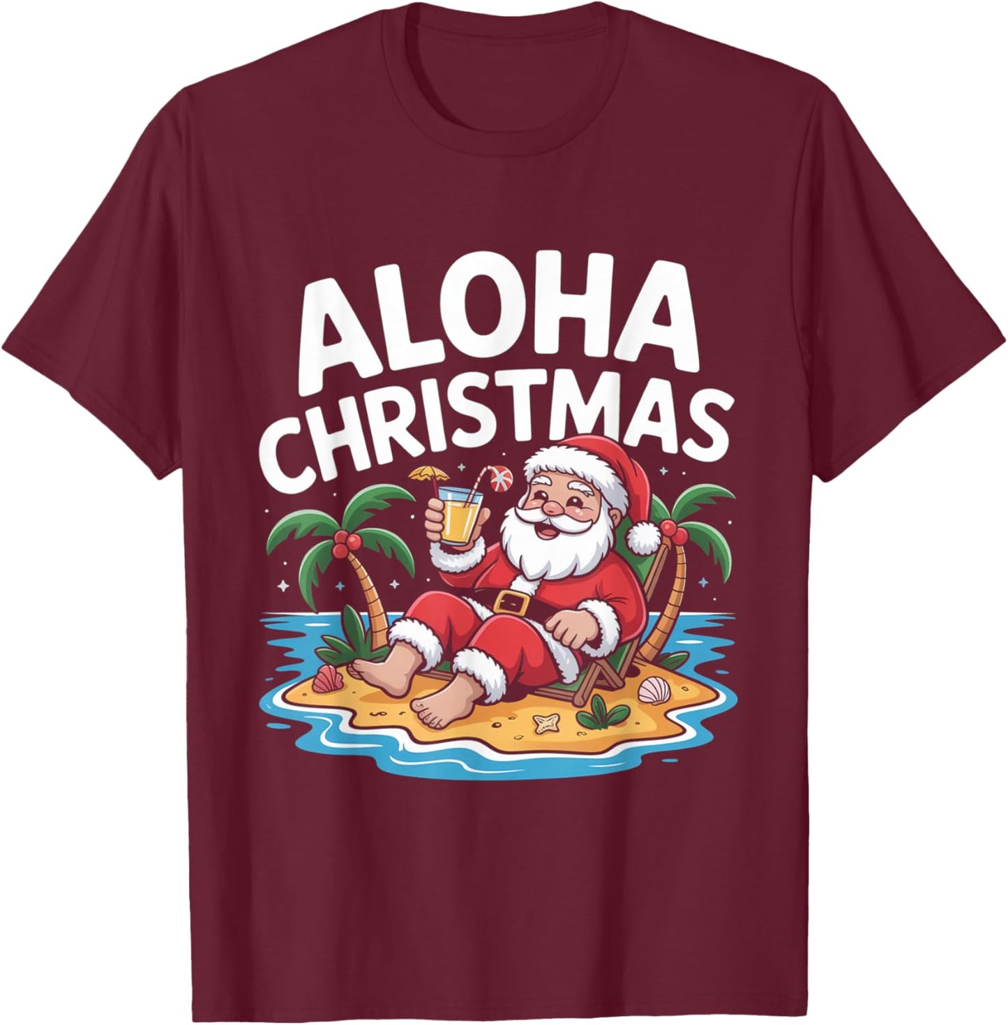 Aloha Beach Santa Summer Hawaii Christmas in July T-Shirt - T-Shirt | Maroon
