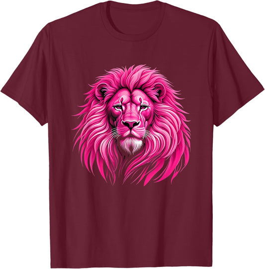 Pink Lion Breast Cancer Awareness Survivor Warrior T-Shirt - T-Shirt | Maroon