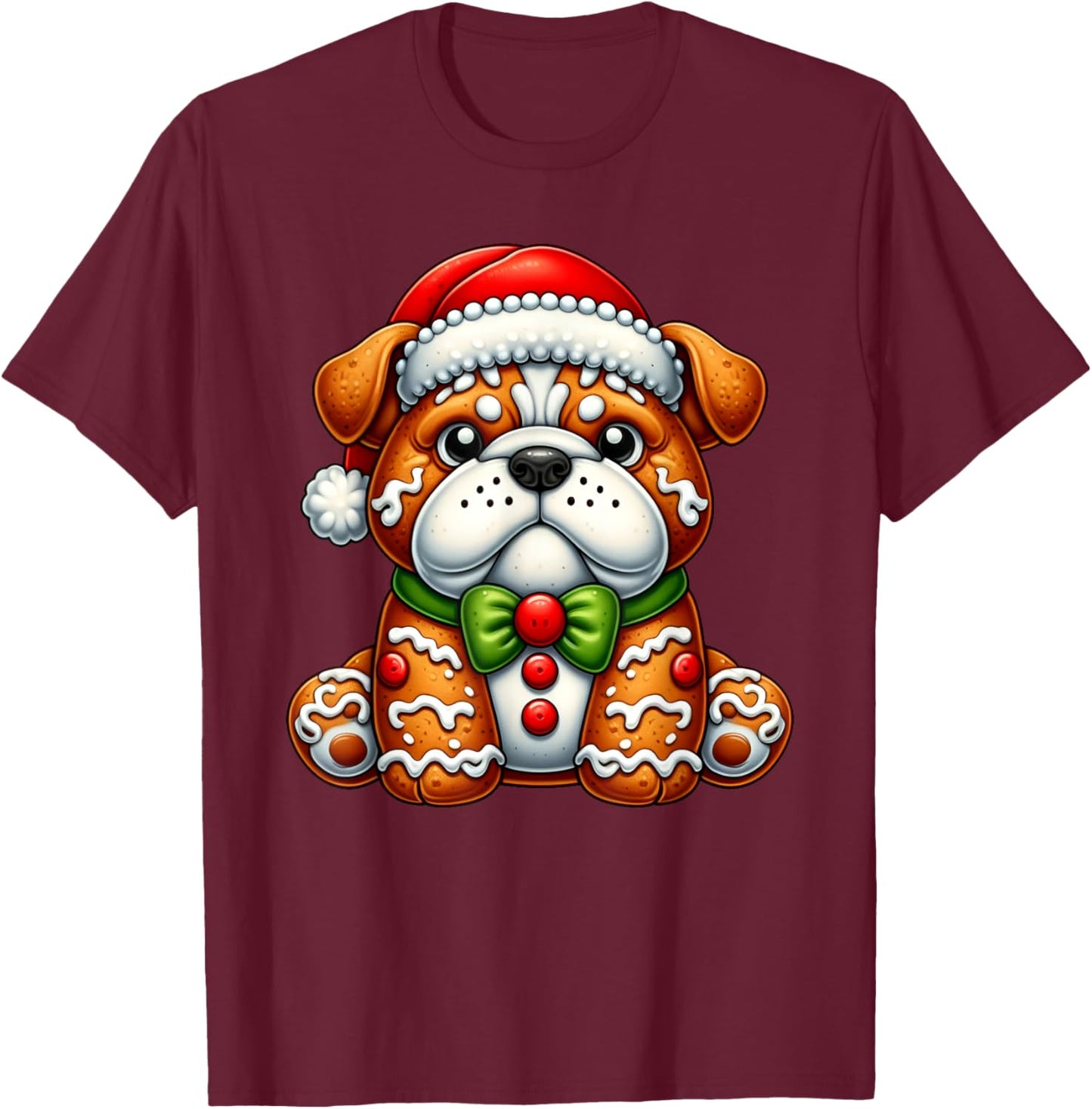Gingerbread Man English Bulldog Christmas Kids T-Shirt - T-Shirt | Maroon