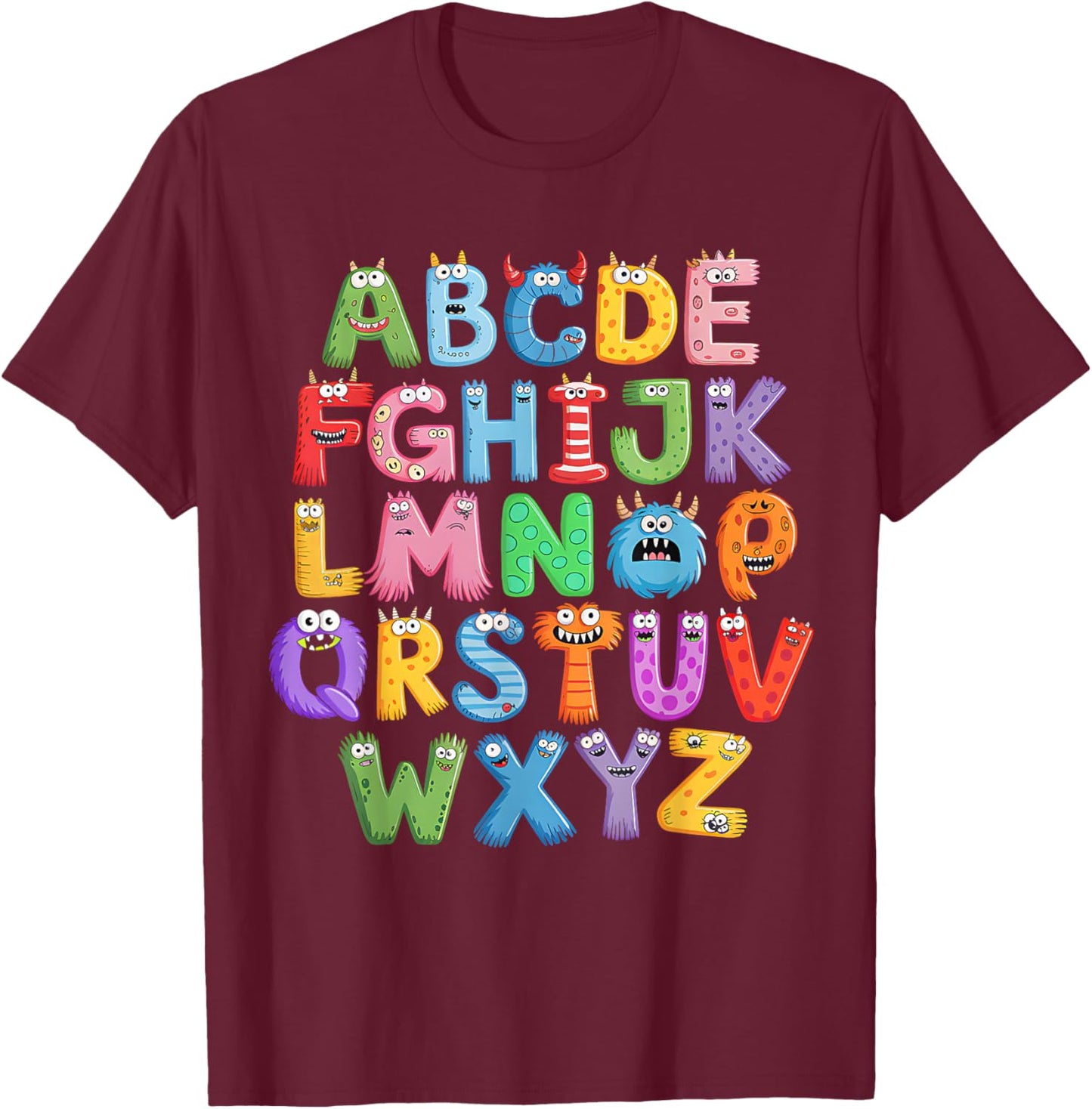 Monster ABC Cute Alphabet Halloween Teacher Costume Kids T-Shirt - T-Shirt | Maroon